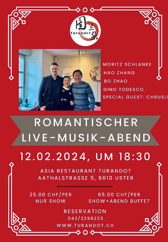 Romantische Live-Musik im Turandot am Montag, 12. Februar 2024, ab 18:30 Uhr